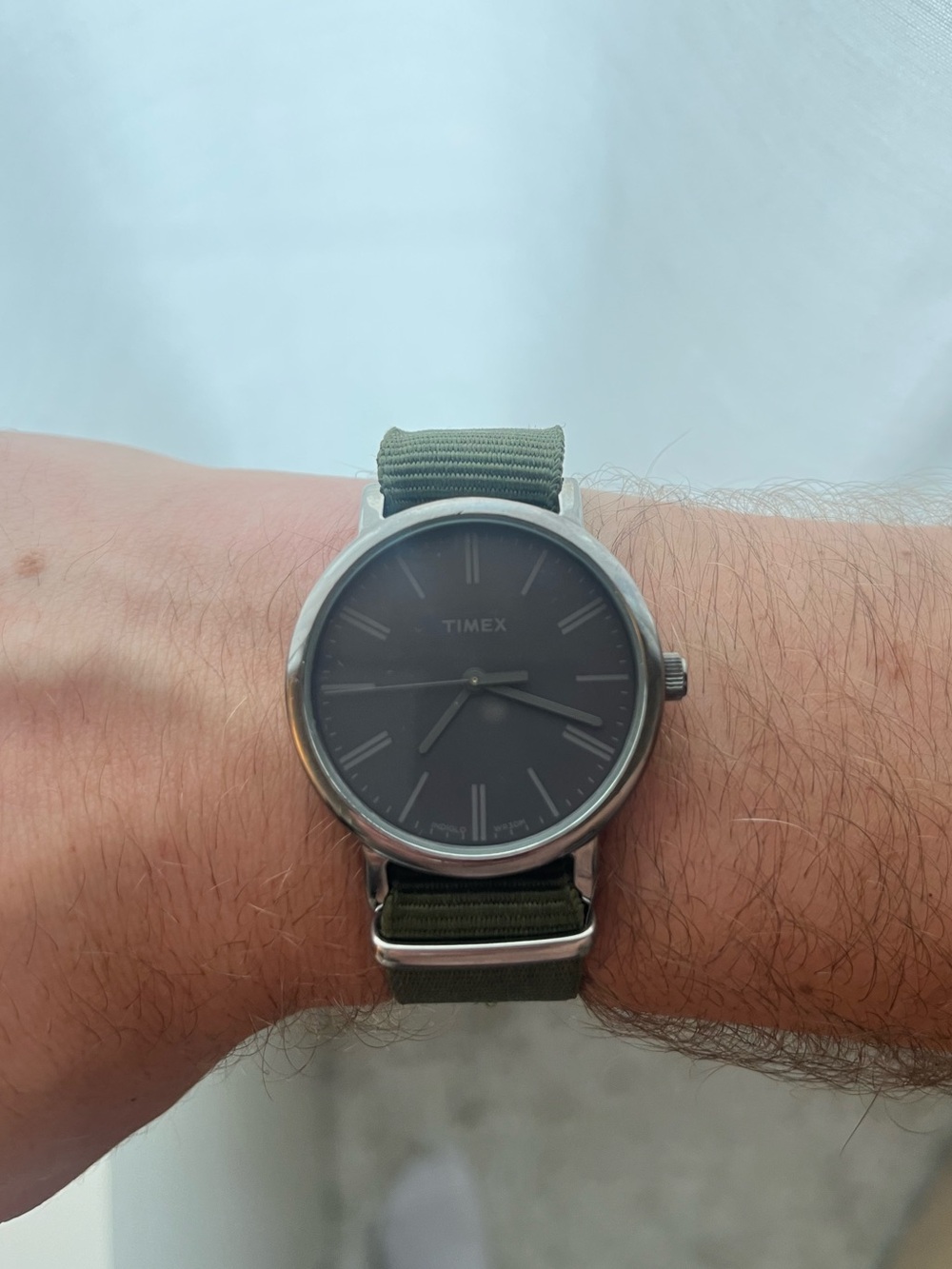 Timex Men's Watch with Olive Green Nylon Strap and Black Dial